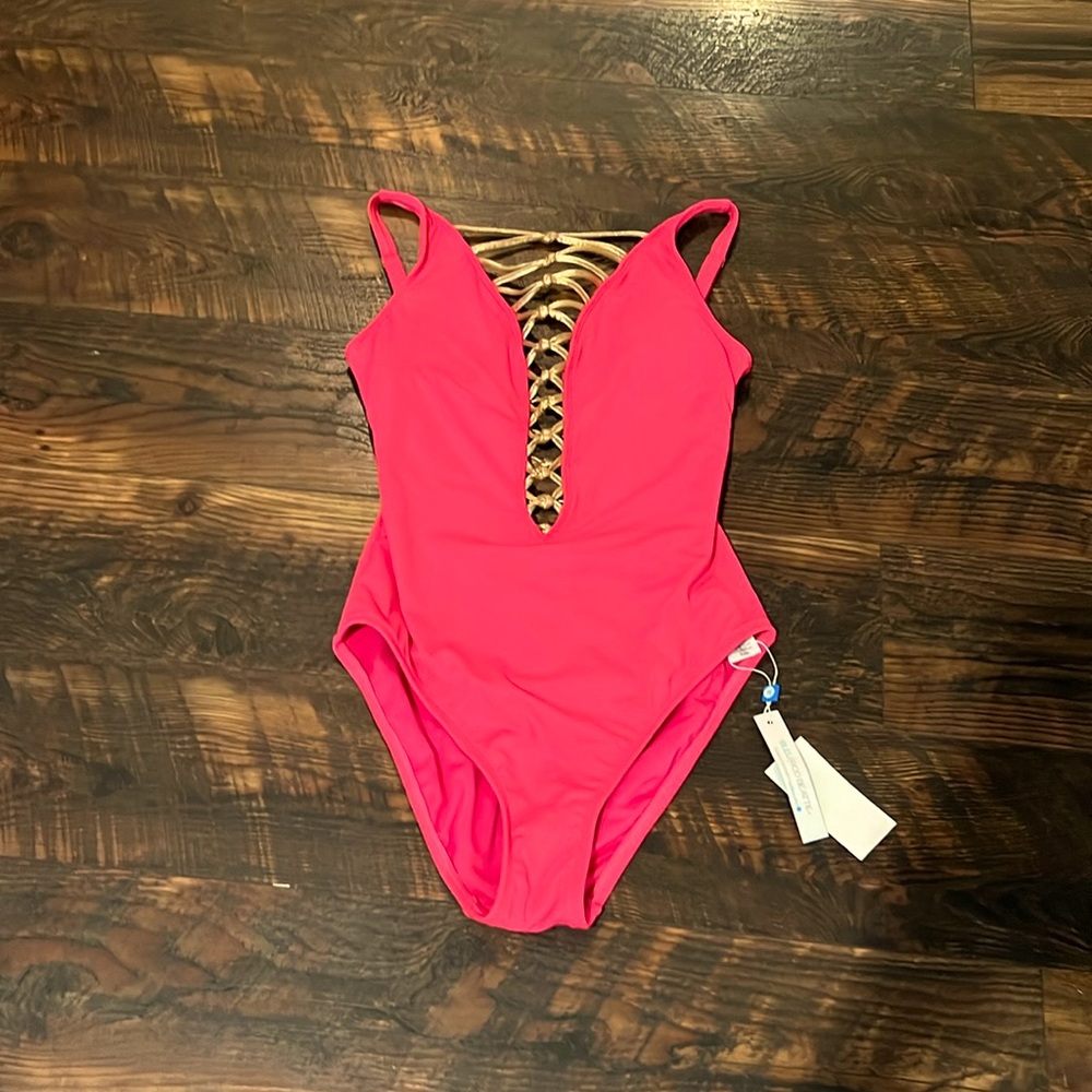 Bleu Rod Beattie Pink One Piece V-Neck Swimsuit